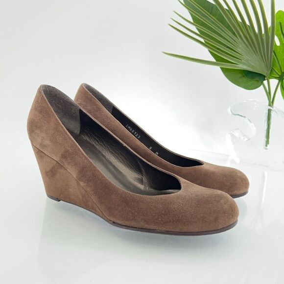 Stuart Weitzman Pump Women's 8 Brown Leather Round Toe Taupe Suede Career - Picture 1 of 15